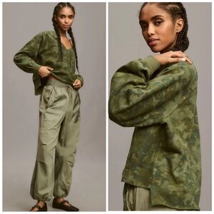 PILCRO Anthropologie Camo Watercolor Reworked Popover Boxy Hi Low Sweatshirt Top